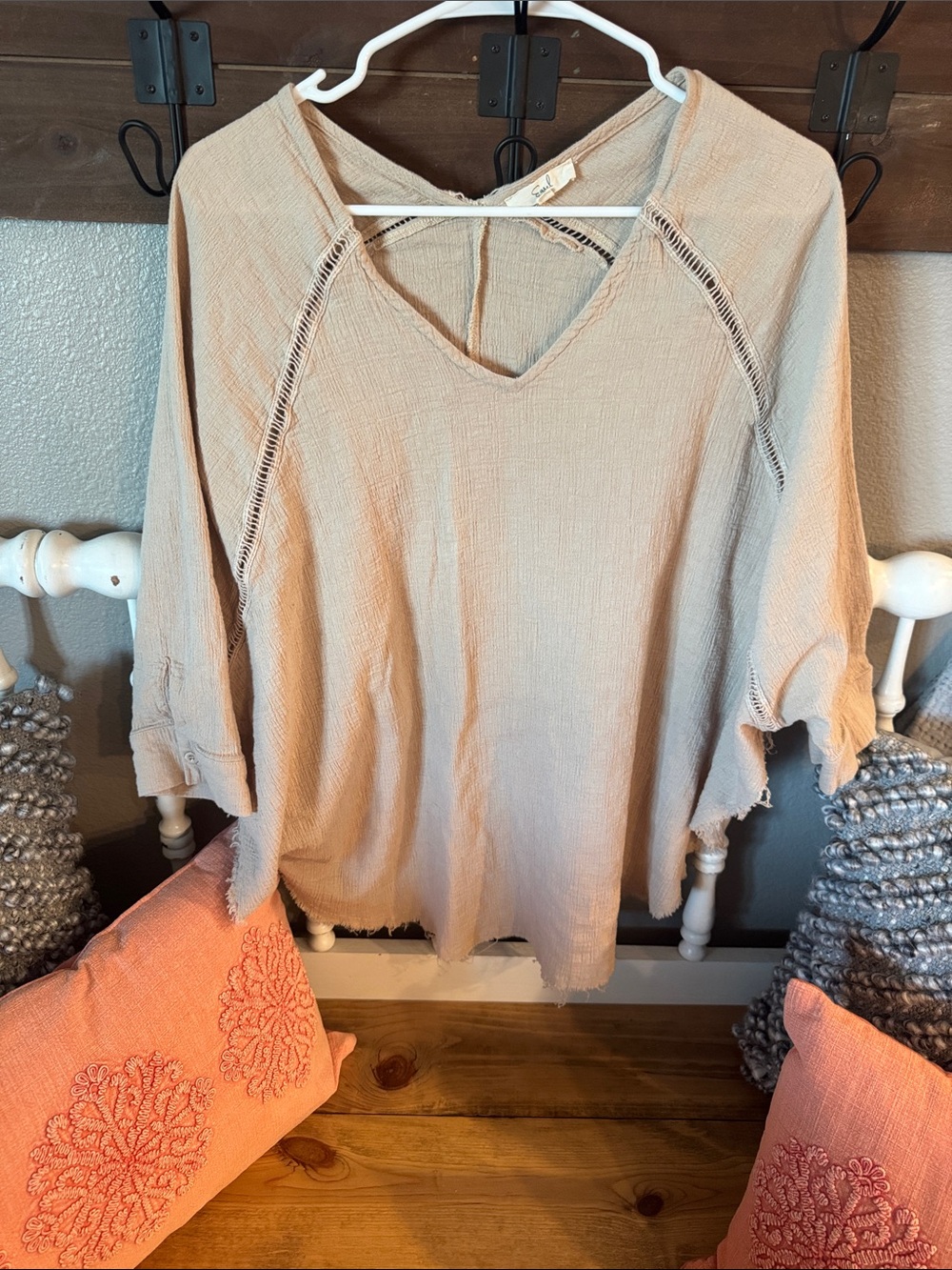 easel Beige Gauze V-Neck Tunic Top